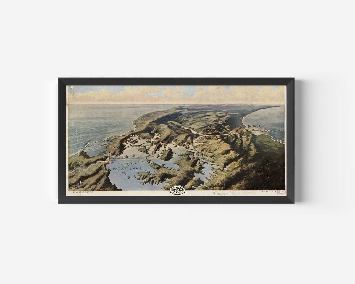 National Geographic Society — Bird's-Eye View of the Panama Canal | Vintage Bird's-Eye View Map Print