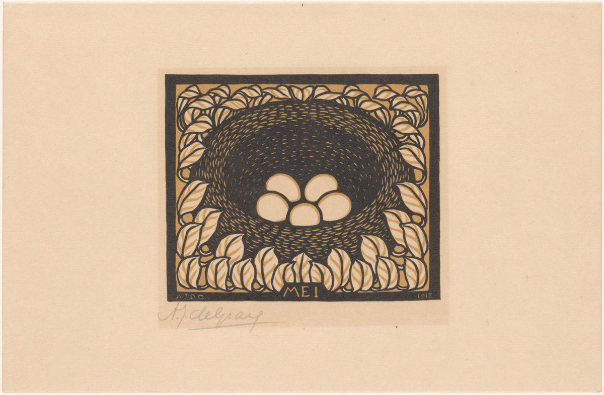 Julie de Graag — Bird's nest with eggs | Woodcut Print