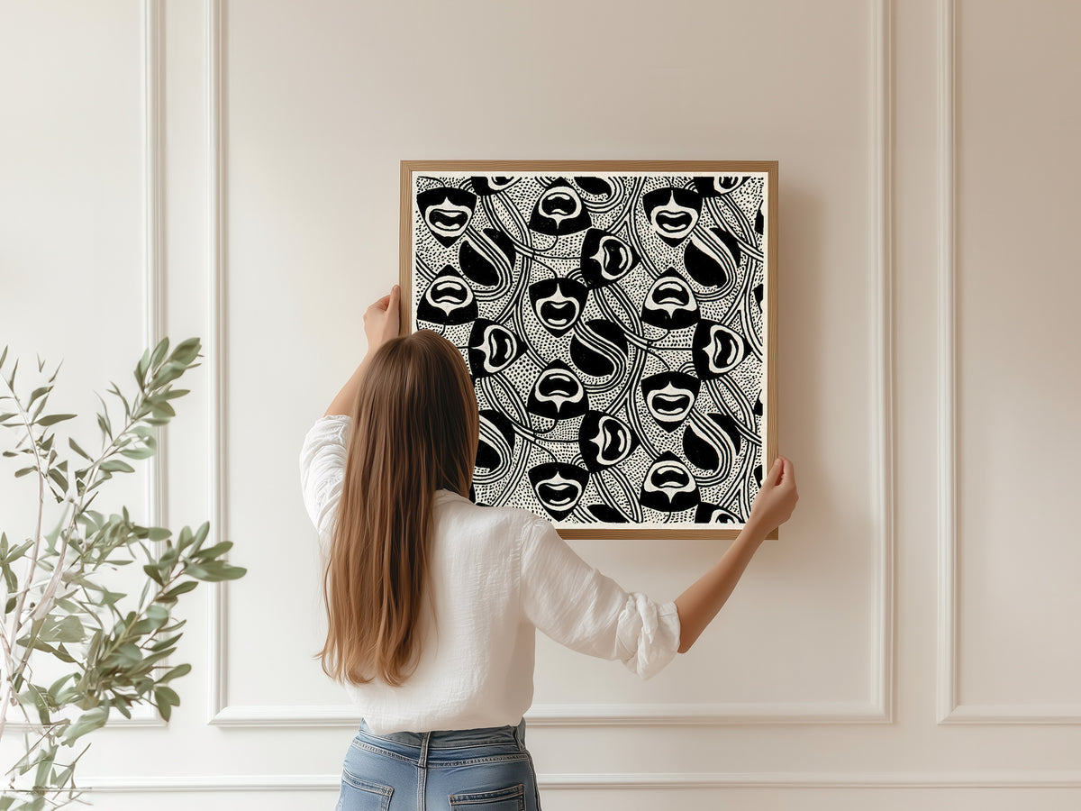 Koloman Moser — Black and White Face Pattern | Lithograph Print