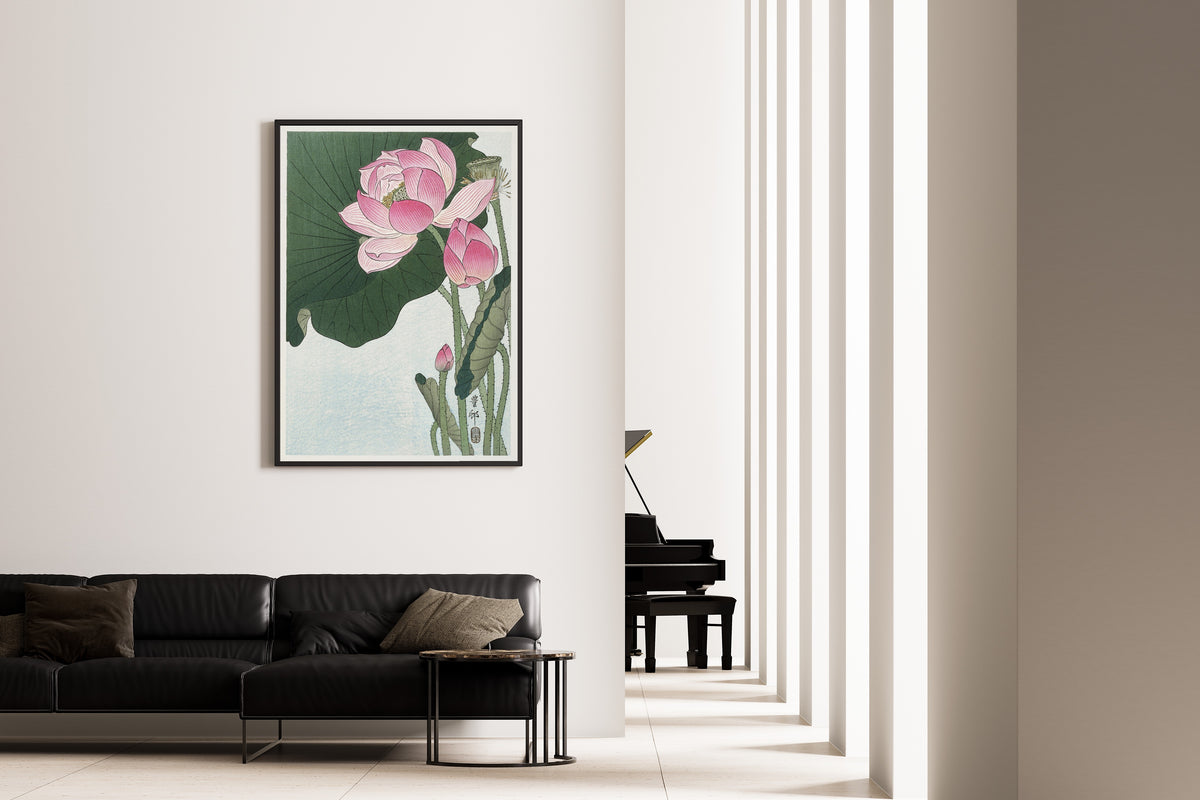 Ohara Koson — Blooming Lotus Flowers | Japanese Bird & Flower Woodblock Print