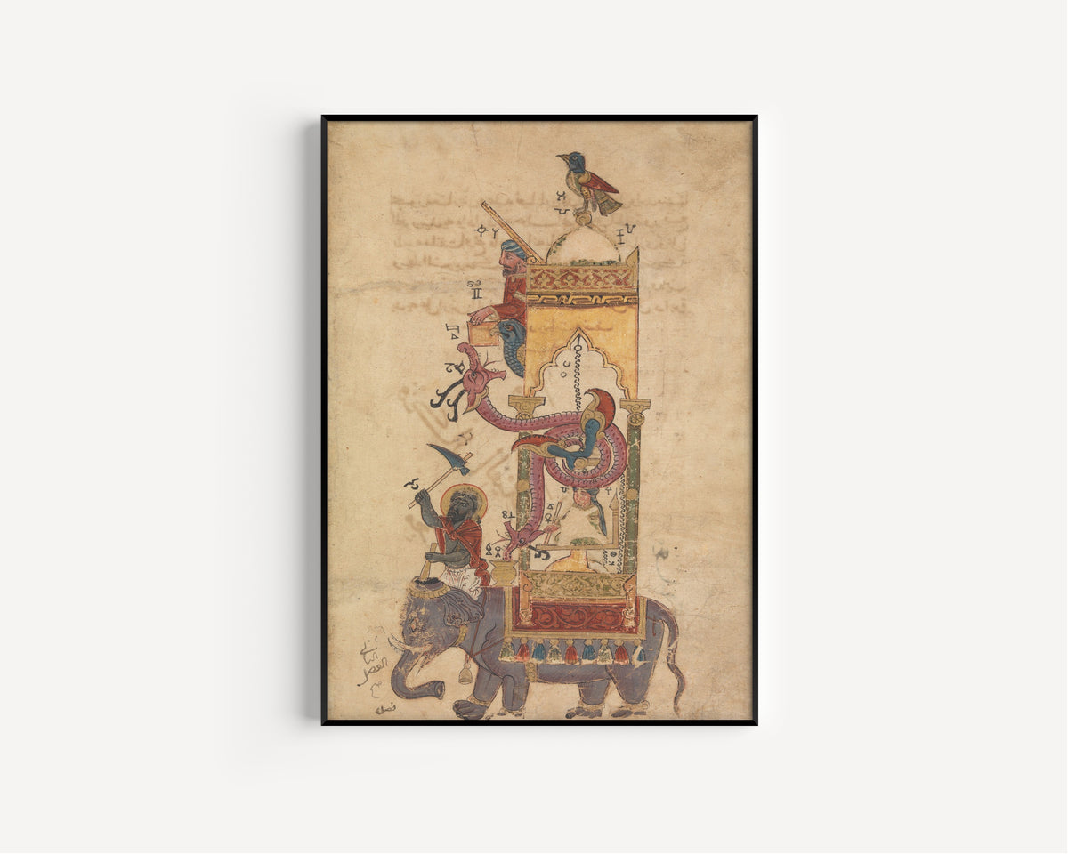 Book of the Knowledge of Ingenious Mechanical Devices: The Elephant Clock | Islamic Manuscript Painting Print