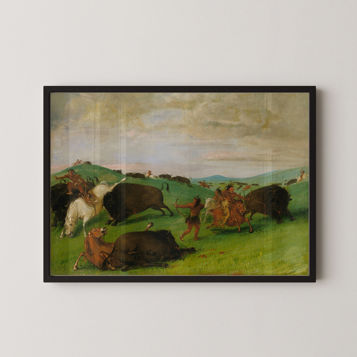 George Catlin — Buffalo Chase, Bulls Making Battle with Men and Horses | Western Art Print