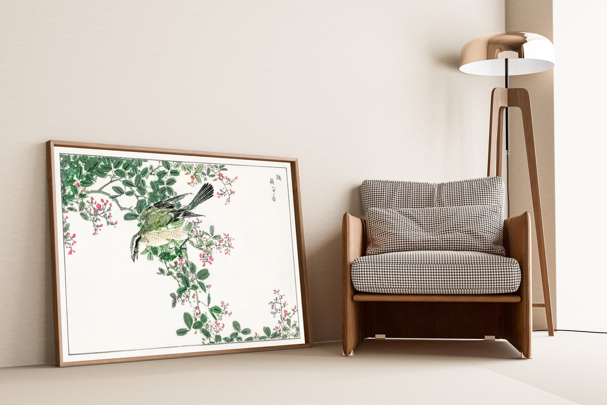 Numata Kashū — Bull-headed Shrike and Bush Clover | Japanese Bird & Flower Woodblock Print