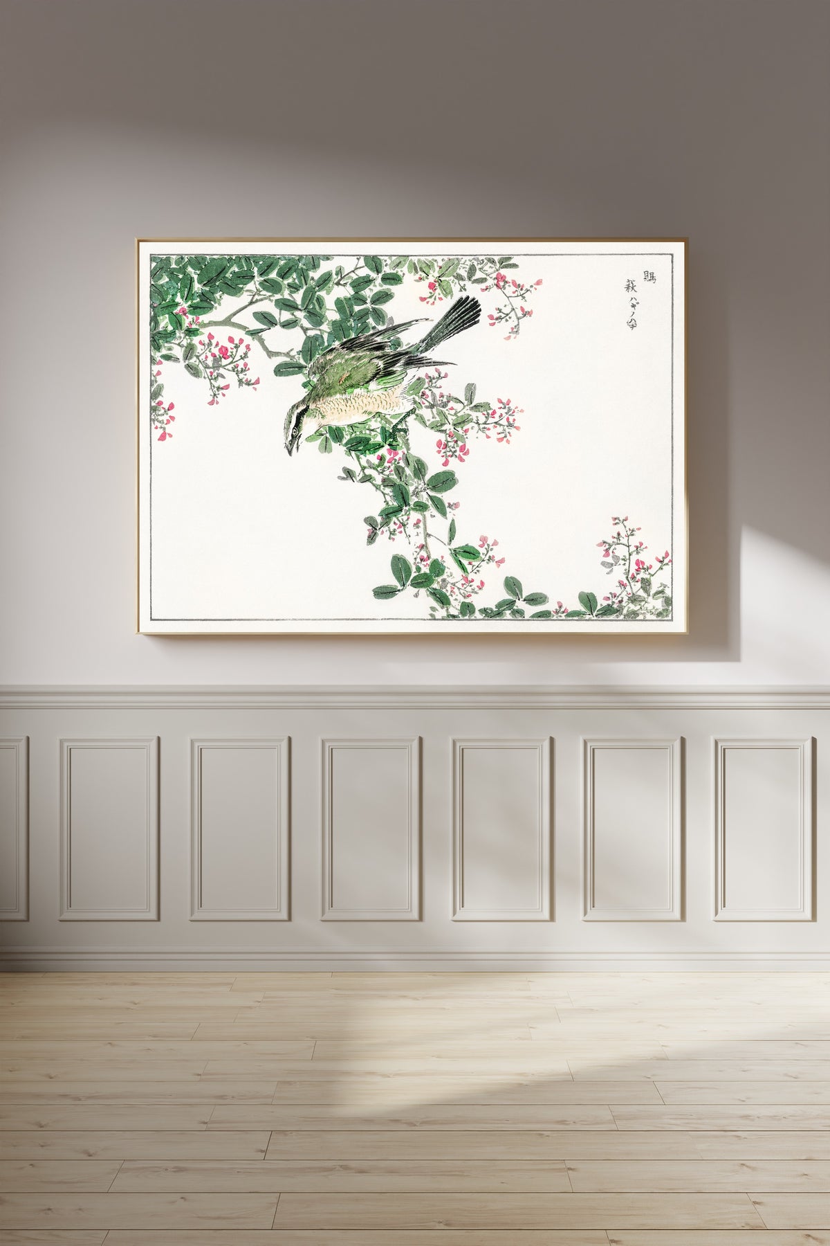 Numata Kashū — Bull-headed Shrike and Bush Clover | Japanese Bird & Flower Woodblock Print