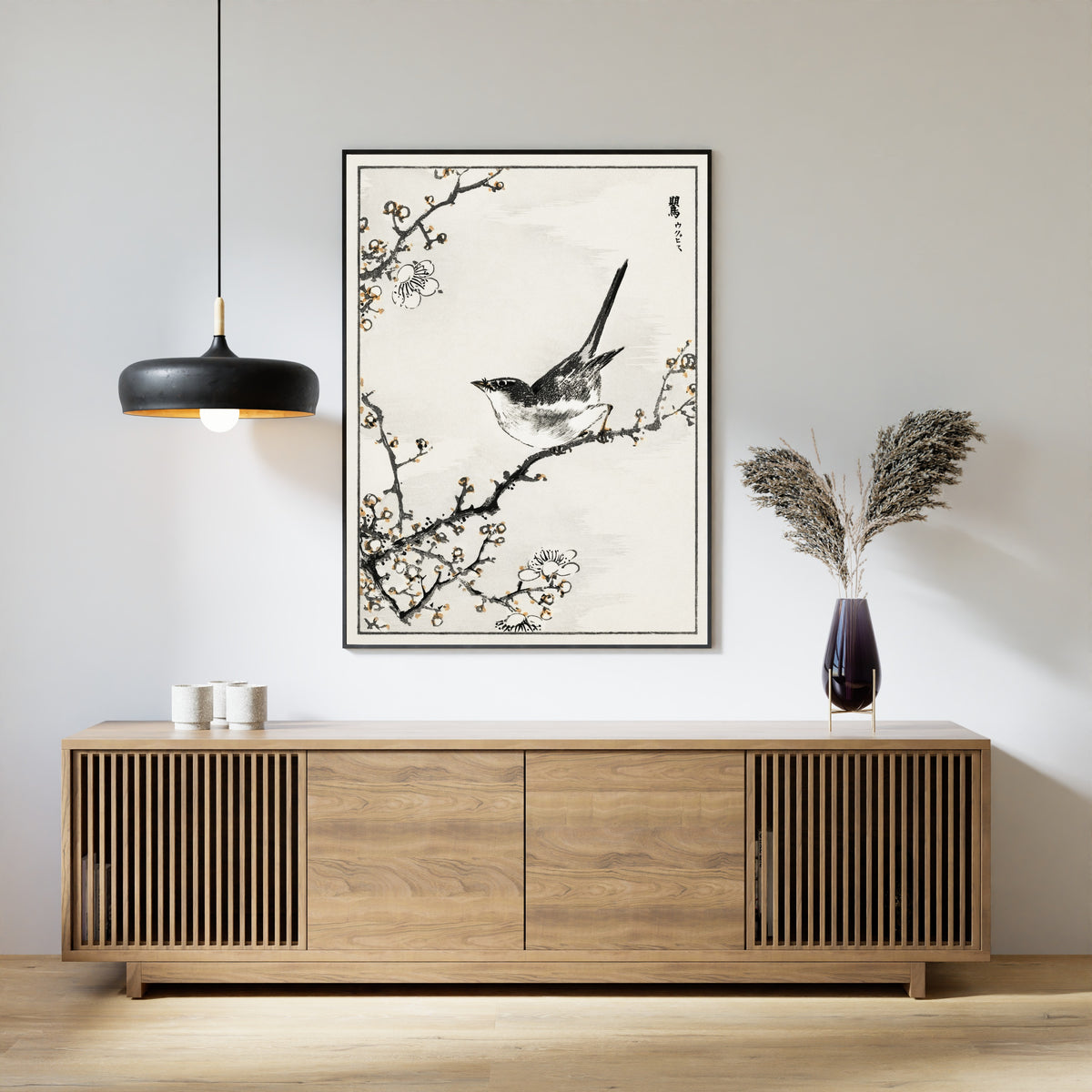 Numata Kashū — Bush-warbler and White Plum Tree | Japanese Bird & Flower Woodblock Print
