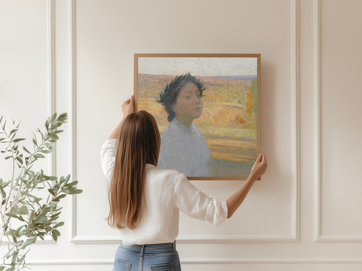 Henri Martin — Buste de jeune fille avec une couronne de laurier | Pointillist Portrait Print