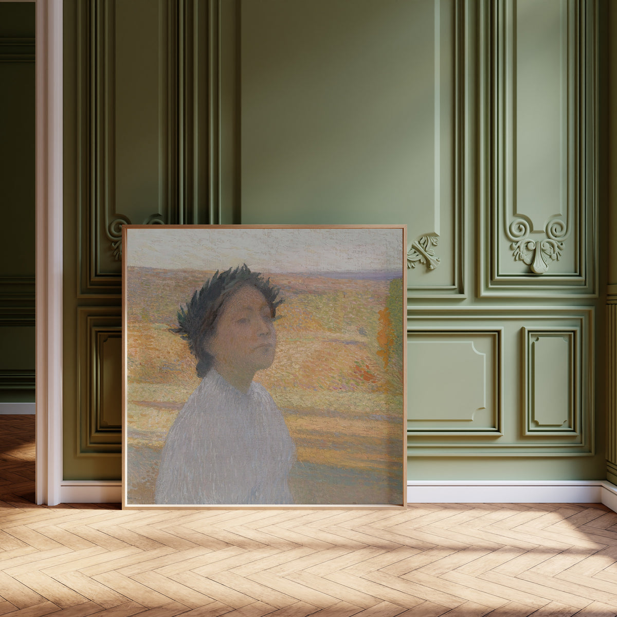 Henri Martin — Buste de jeune fille avec une couronne de laurier | Pointillist Portrait Print