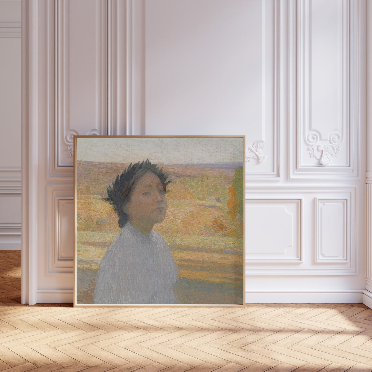 Henri Martin — Buste de jeune fille avec une couronne de laurier | Pointillist Portrait Print