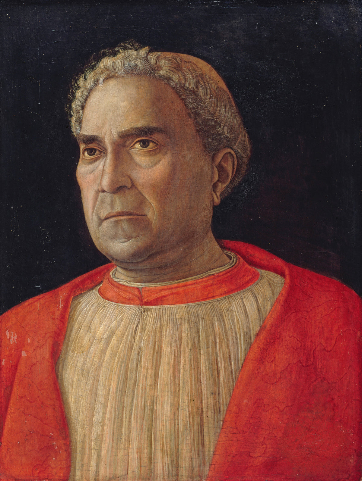 Cardinal Ludovico Scarampi Mezzarota called Ludovico Trevisano by Andrea Mantegna — A grey-haired cardinal in vivid red against black