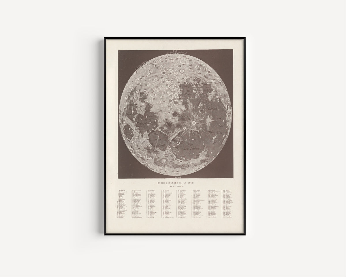 Lucien Rudaux — Carte Générale de la Lune | Vintage Lunar Map Print