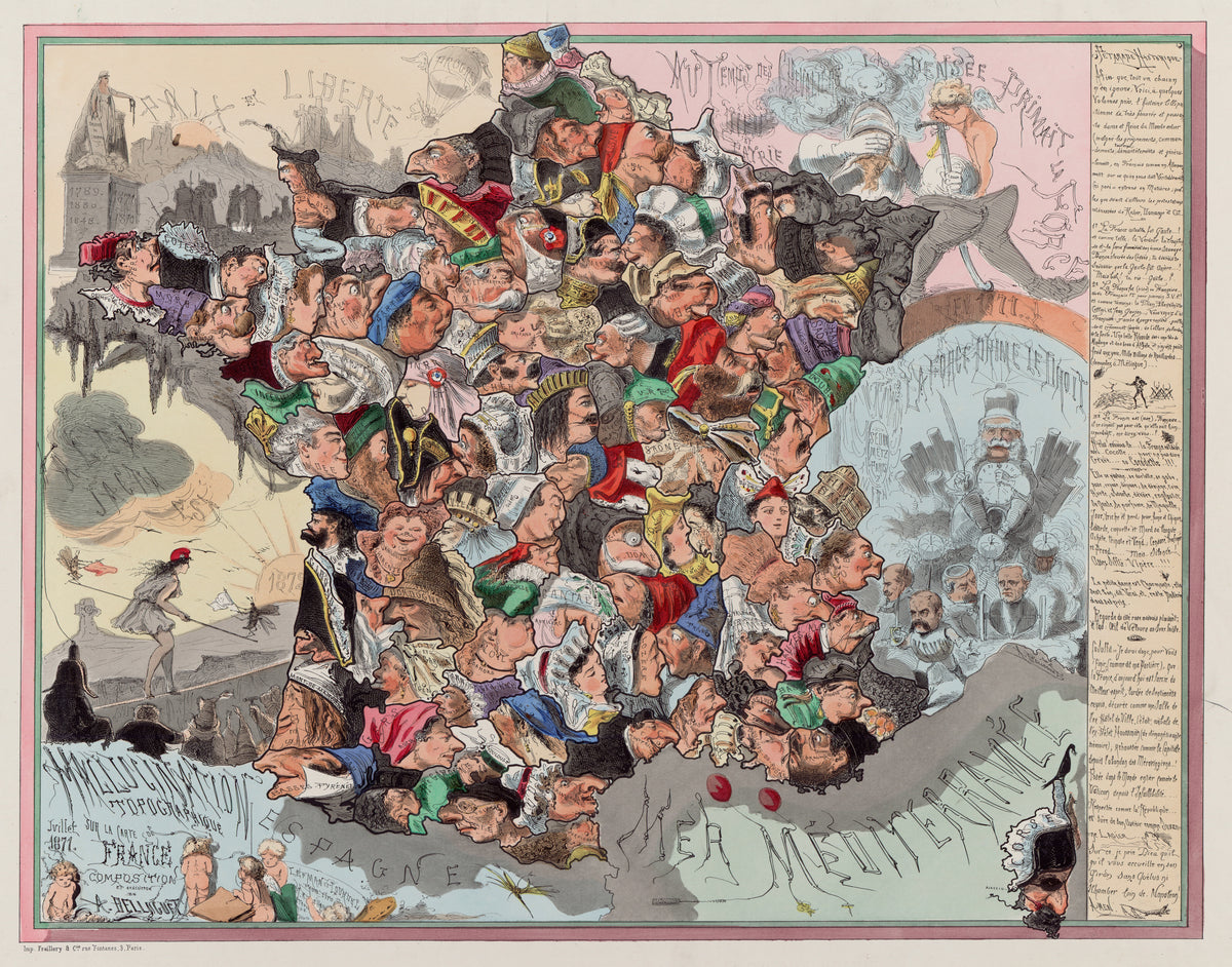 Achille Belloguet — Malédiction topographique sur la carte de France | Satirical Map Print