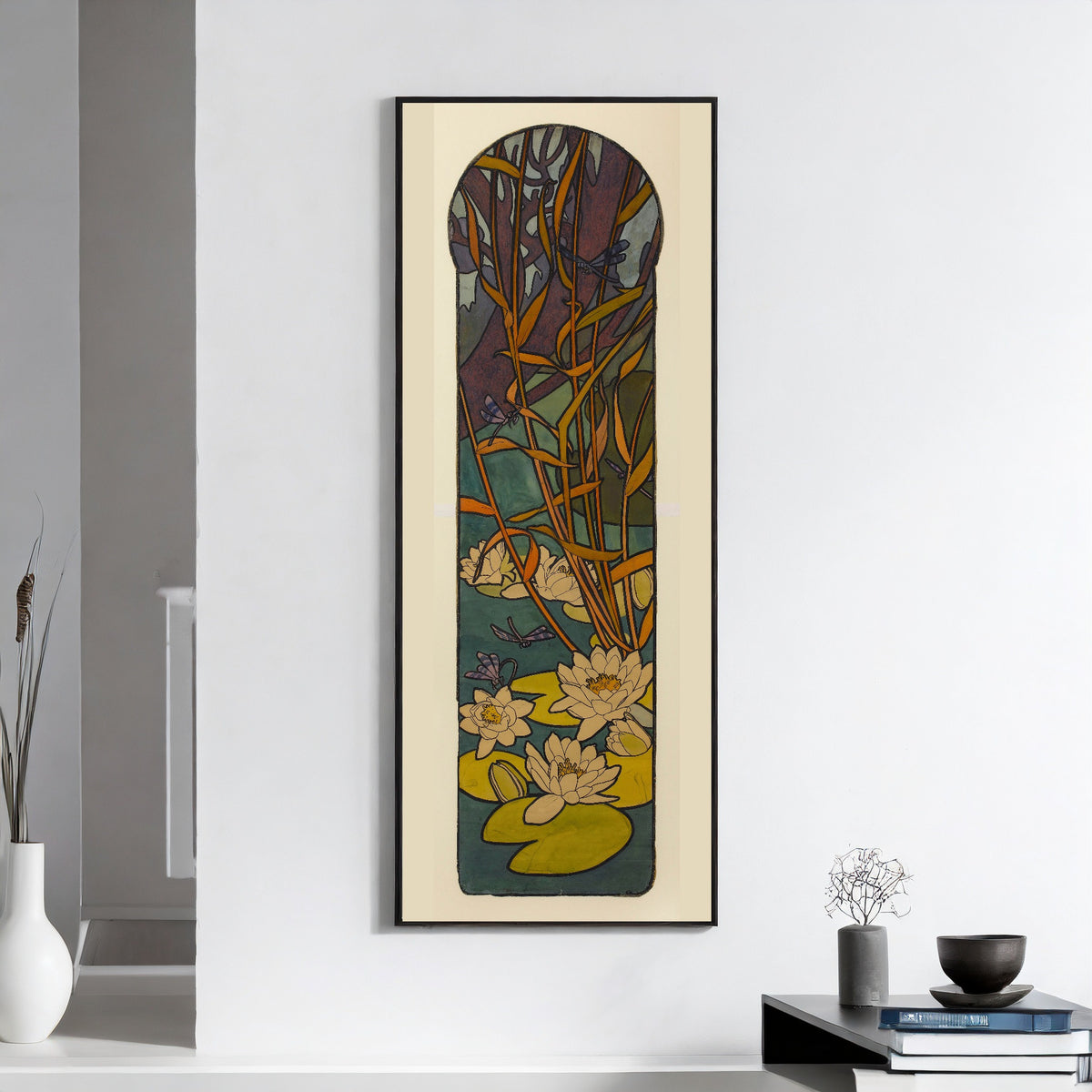 Alphonse Mucha — Carton de vitrail pour la bijouterie Fouquet (motif de nénuphars et libellules) | Art Nouveau Print