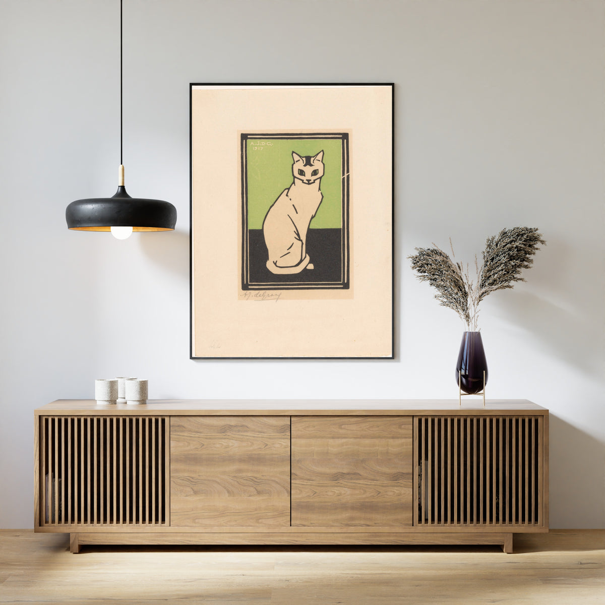 Julie de Graag — Cat on Green | Woodcut Print