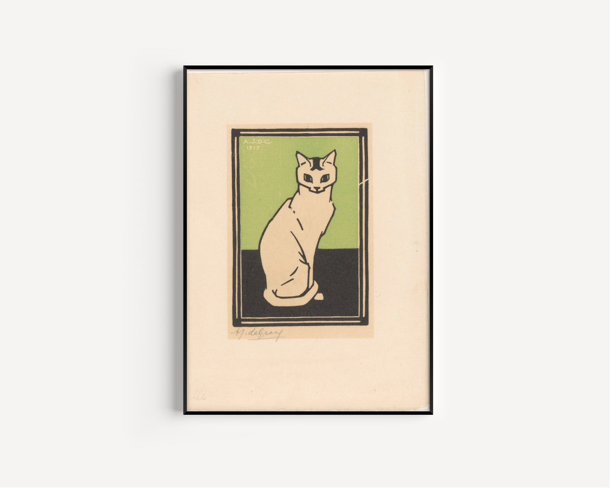 Julie de Graag — Cat on Green | Woodcut Print