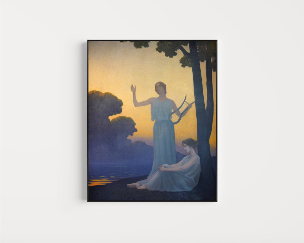 Framed art print of Chant du soir by Alphonse Osbert, in a slim black frame on a plain white wall