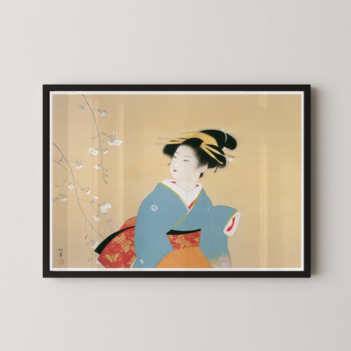 Cherry Blossom Viewing by Uemura Shōen — shown framed on a wall