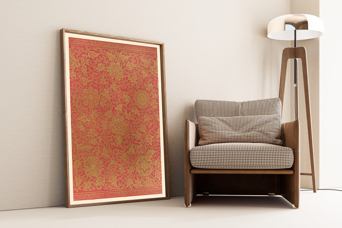 Owen Jones — Chinese Ornament: Gold Scrollwork on Crimson | Ornament Plate Print
