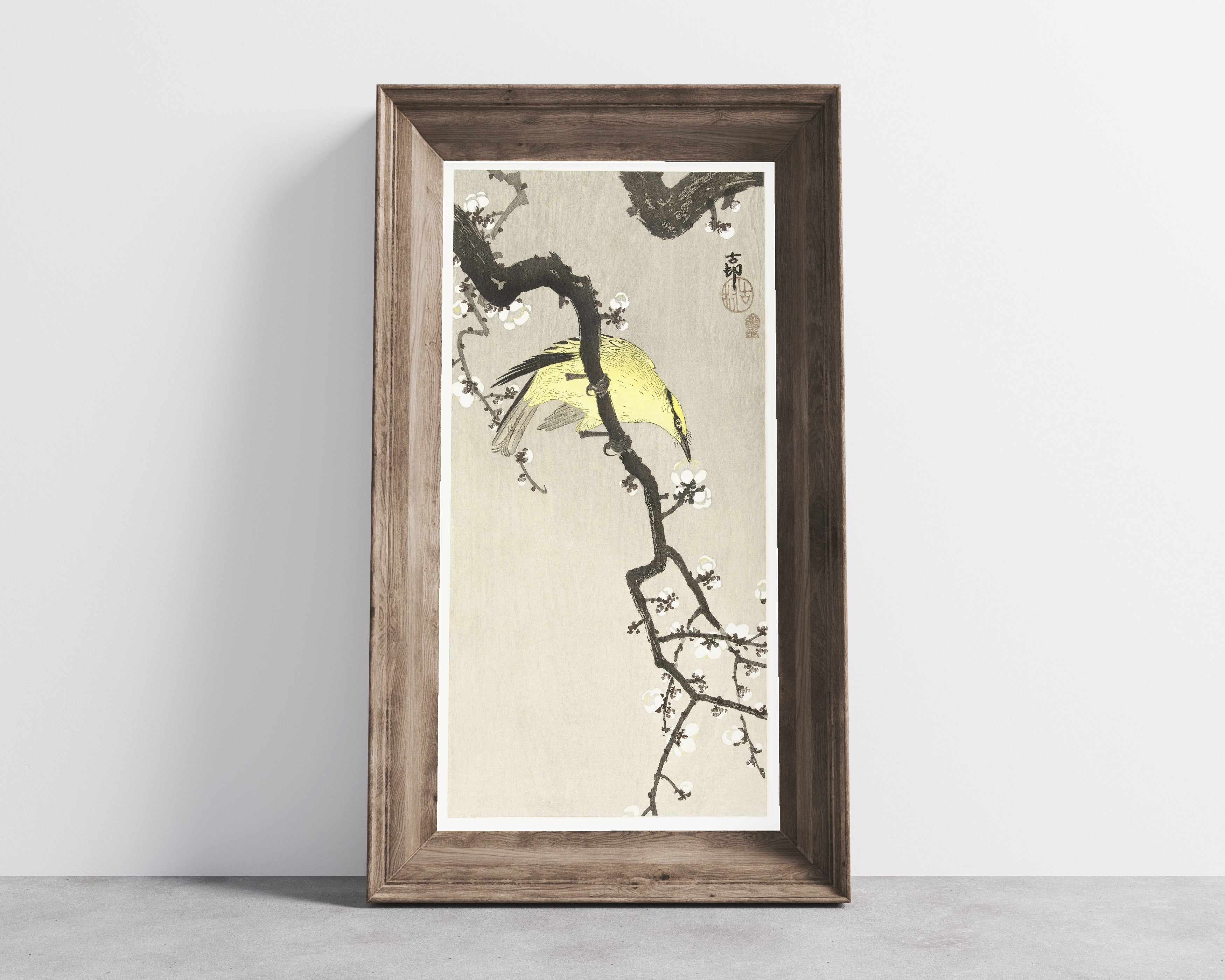 Ohara Koson — Chinese Oriole on Plum Blossom Branch | Japanese Bird & Flower Woodblock Print