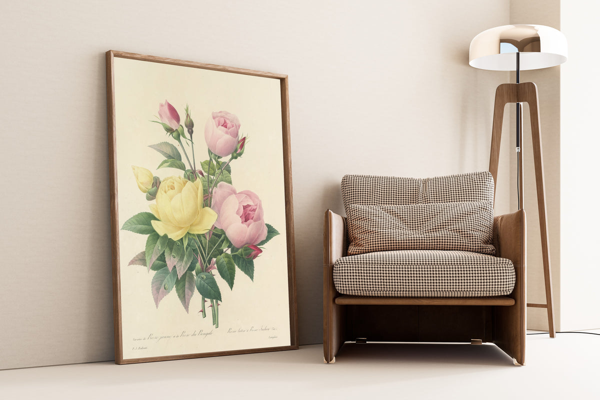 Pierre-Joseph Redouté — Choix des plus belles fleurs: Yellow Rose and Bengal Rose | Botanical Illustration Print