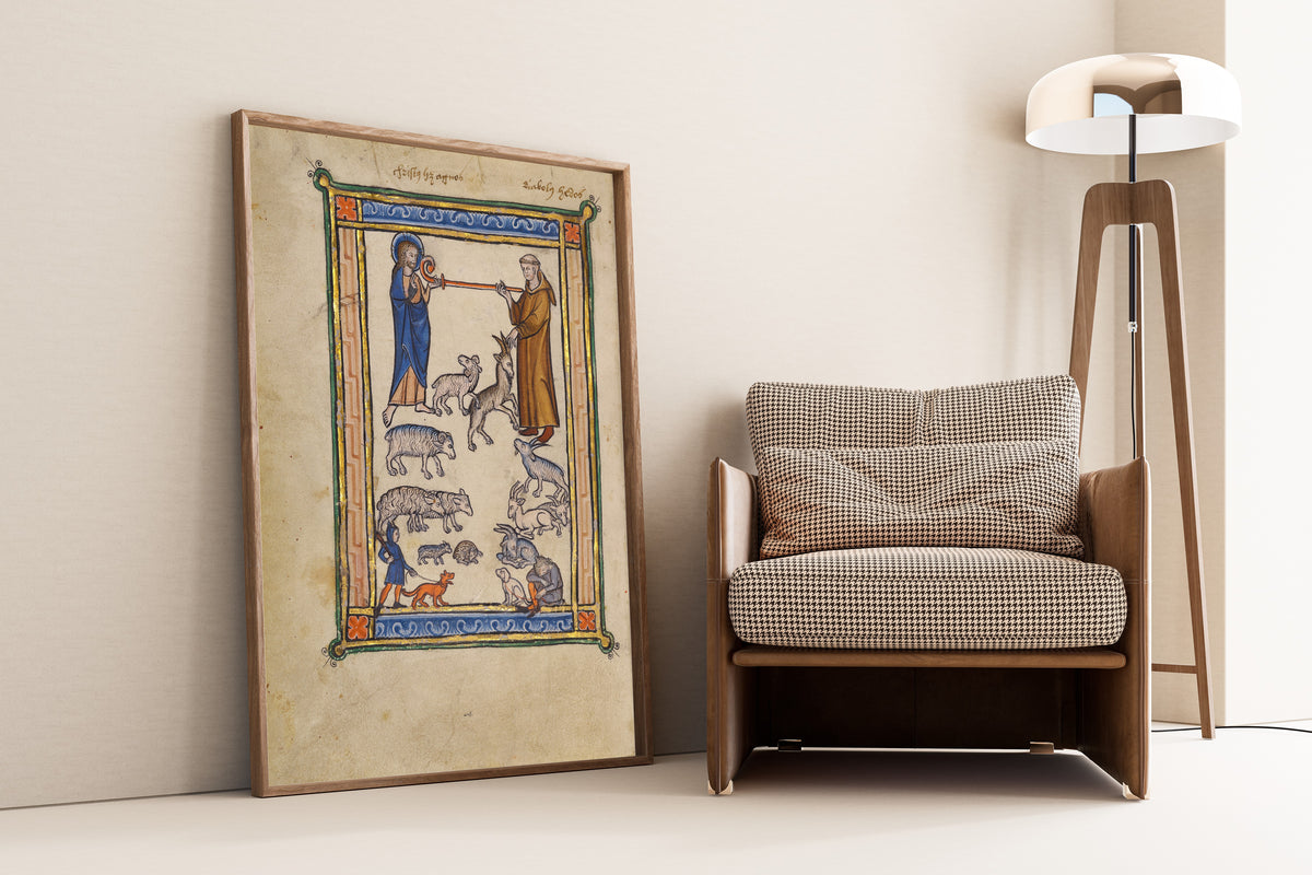 Christ and a Monk and Two Shepherds | Illuminated Manuscript Print