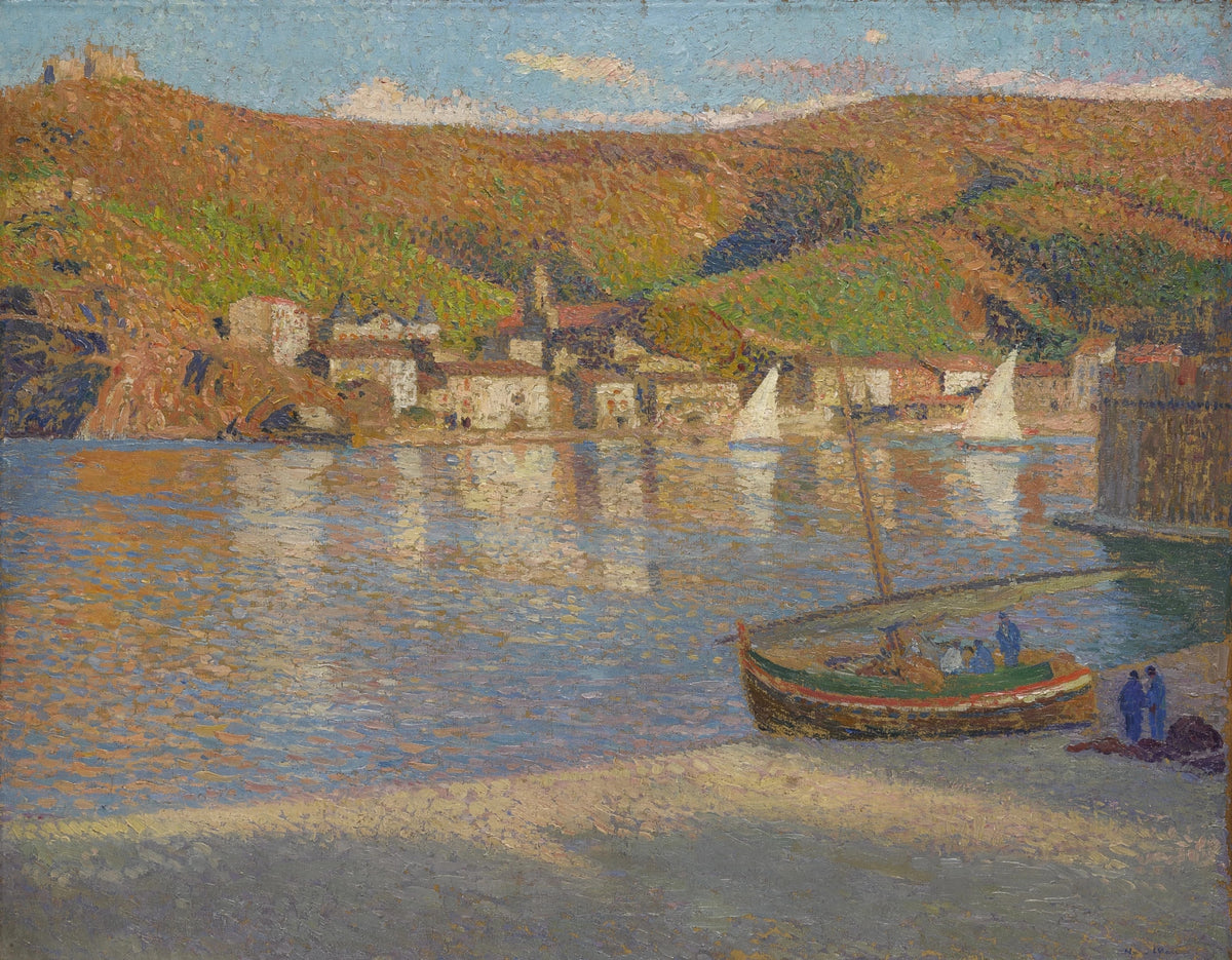 Henri Martin — Cinq pêcheurs et leur barque échouée sur la grève à Collioure | Pointillist Landscape Print