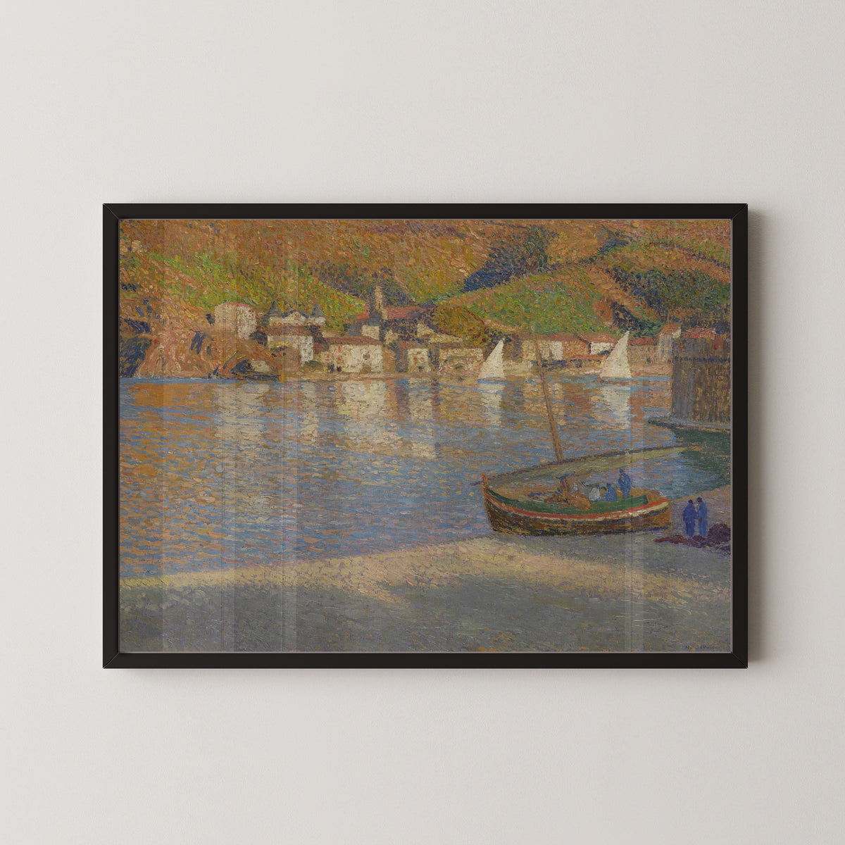Henri Martin — Cinq pêcheurs et leur barque échouée sur la grève à Collioure | Pointillist Landscape Print