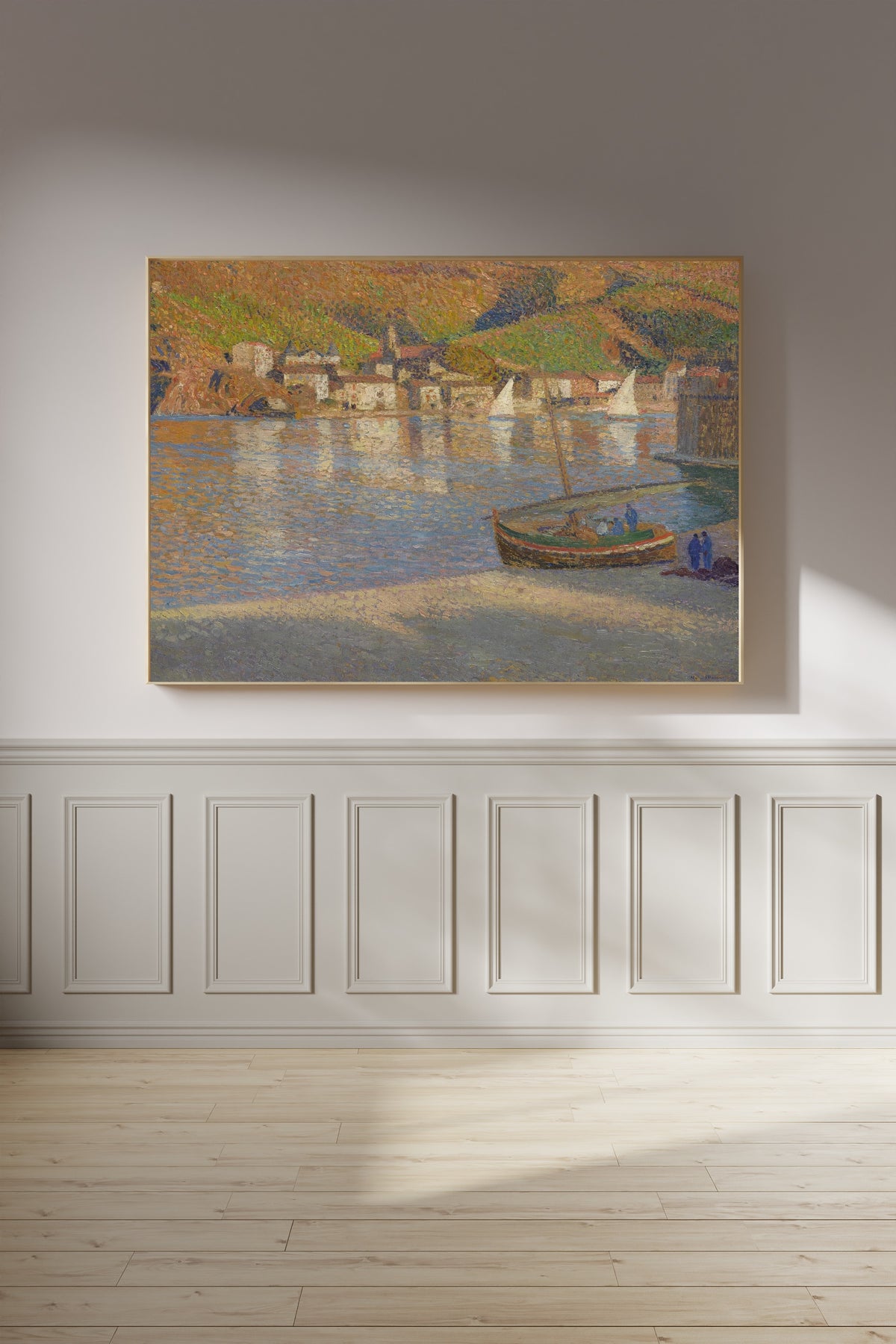 Henri Martin — Cinq pêcheurs et leur barque échouée sur la grève à Collioure | Pointillist Landscape Print