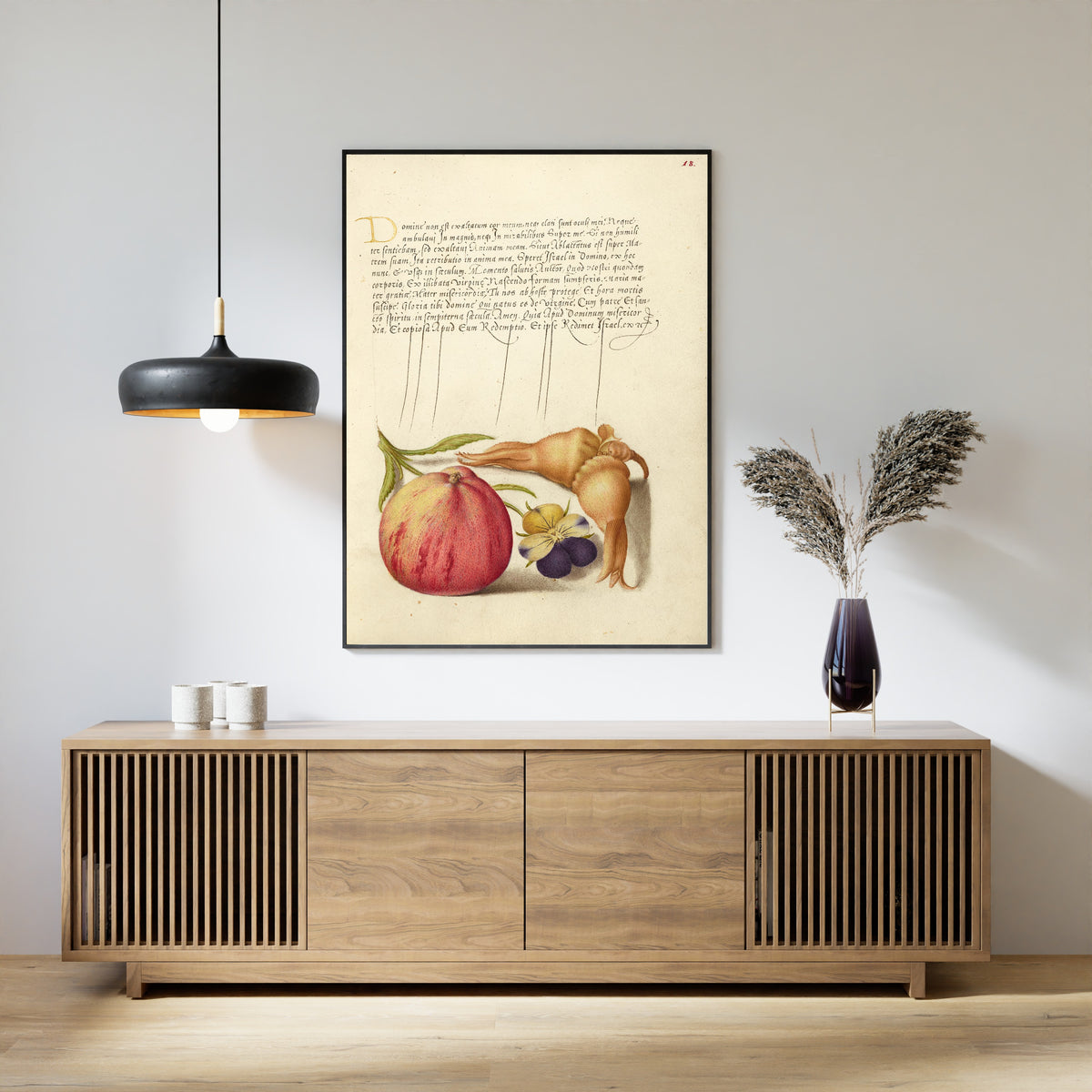 Joris Hoefnagel — Common Apple, European Wild Pansy, and Giant Filbert | Botanical Calligraphy Print