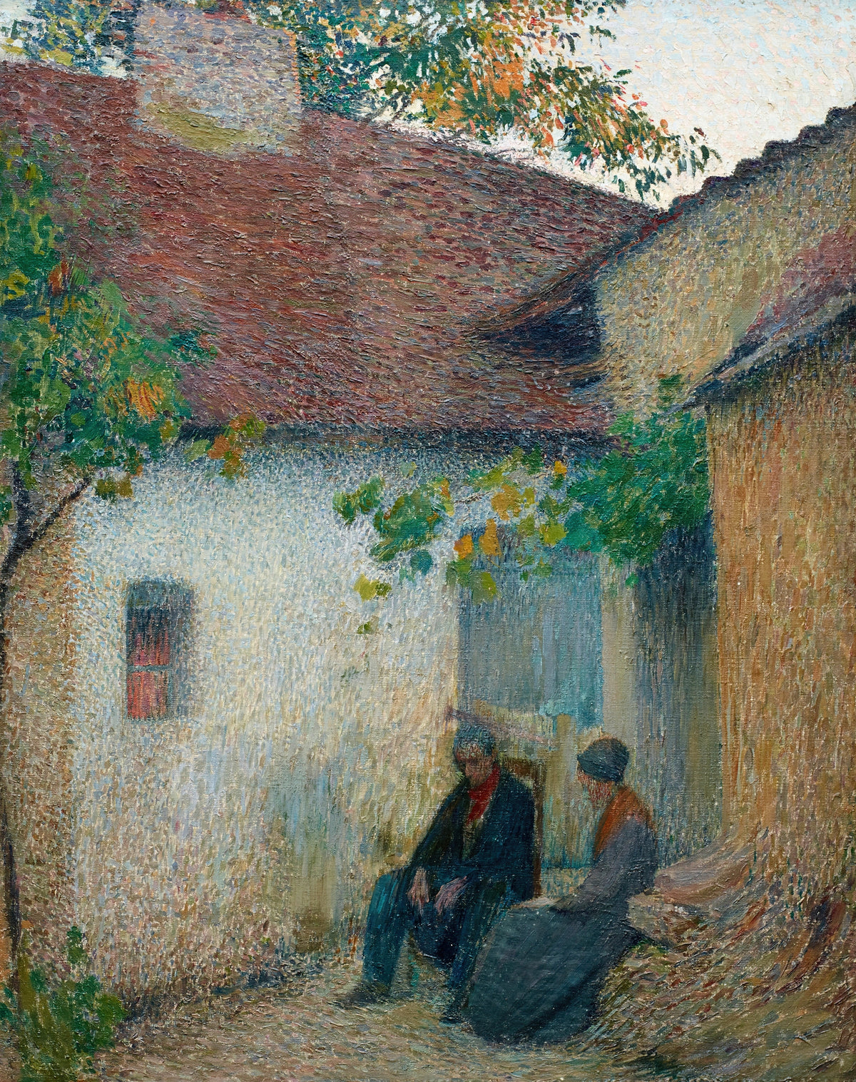 Henri Martin — Couple en conversation devant la ferme | Pointillist Portrait Print