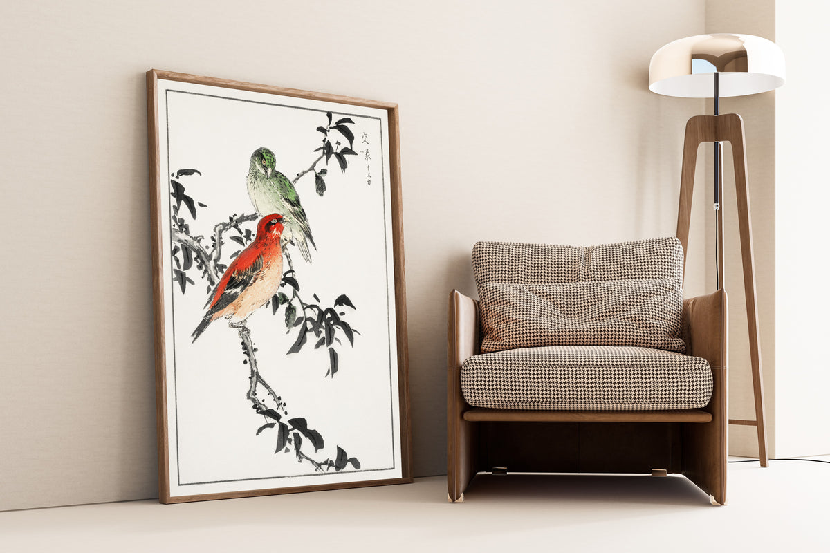 Numata Kashū — Crossbill | Japanese Bird & Flower Woodblock Print