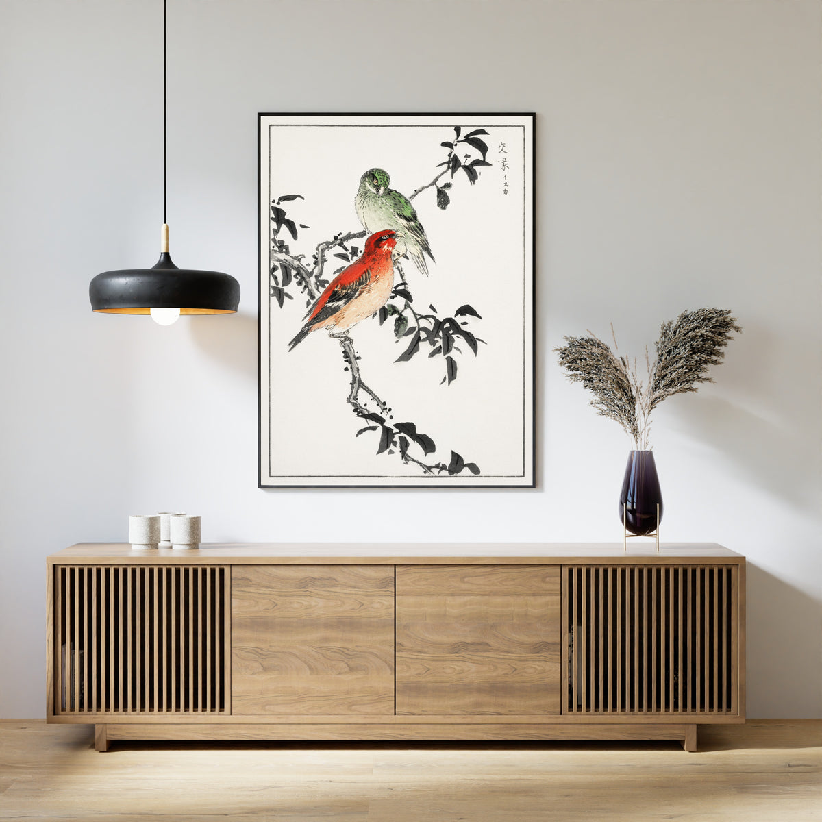 Numata Kashū — Crossbill | Japanese Bird & Flower Woodblock Print