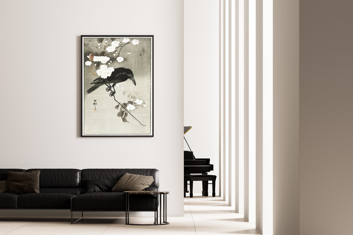 Ohara Koson — Crow with Cherry Blossom | Japanese Bird & Flower Woodblock Print