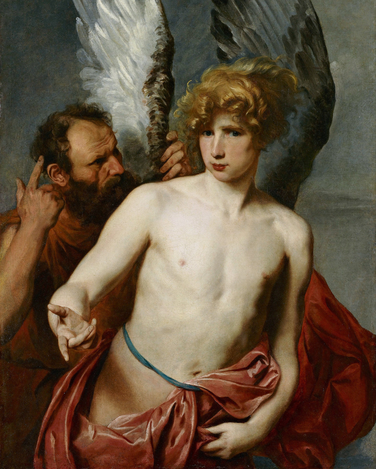 Daedalus and Icarus by Anthony van Dyck — A bearded father raises a warning finger beside his winged son