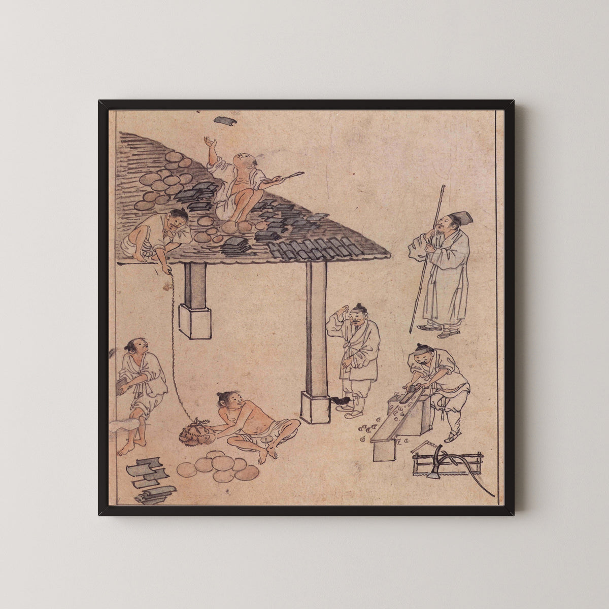 Kim Hong-do (Danwon) — Danwon Genre Painting Album: Laying Roof Tiles | Korean Painting Art Print