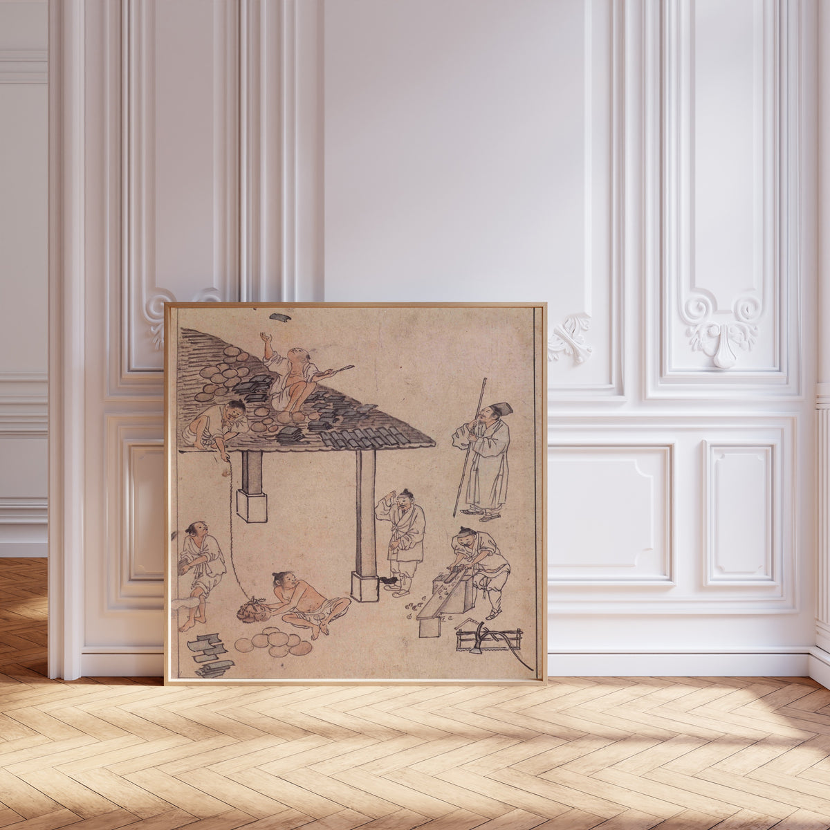 Kim Hong-do (Danwon) — Danwon Genre Painting Album: Laying Roof Tiles | Korean Painting Art Print