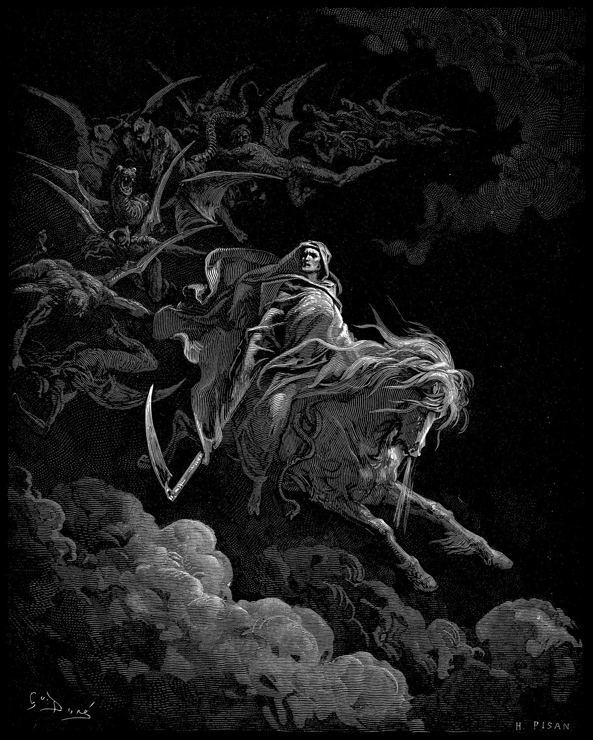 Gustave Doré — Death on the Pale Horse | Wood Engraving Print