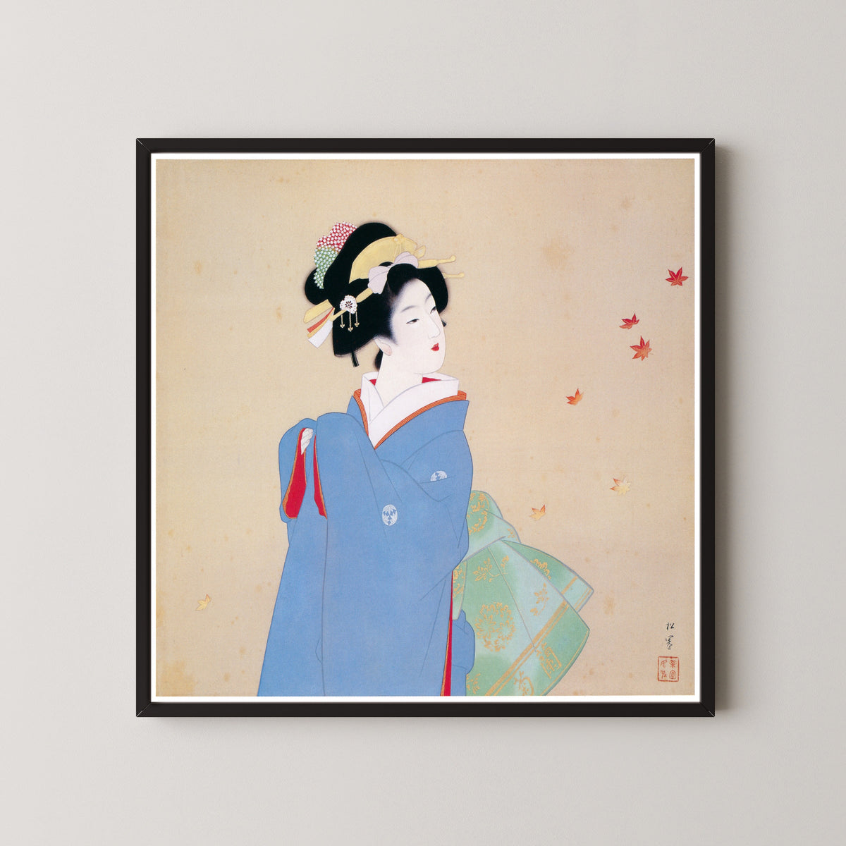 Deep Autumn by Uemura Shōen — shown framed on a wall