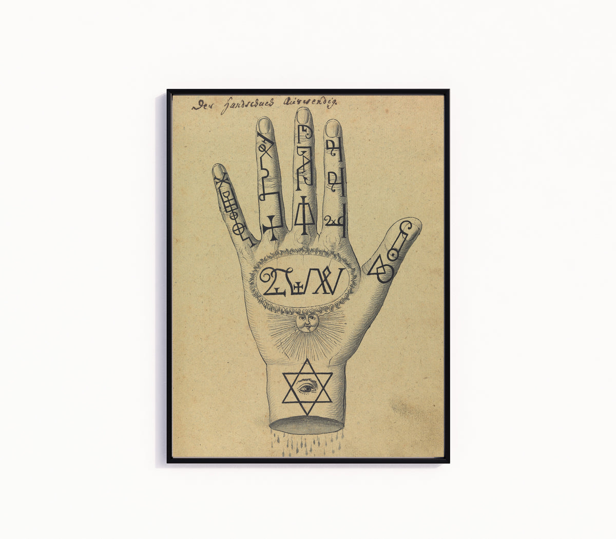 Framed art print of Der Handschuch Auswendig by Unknown artist, in a slim black frame on a plain white wall