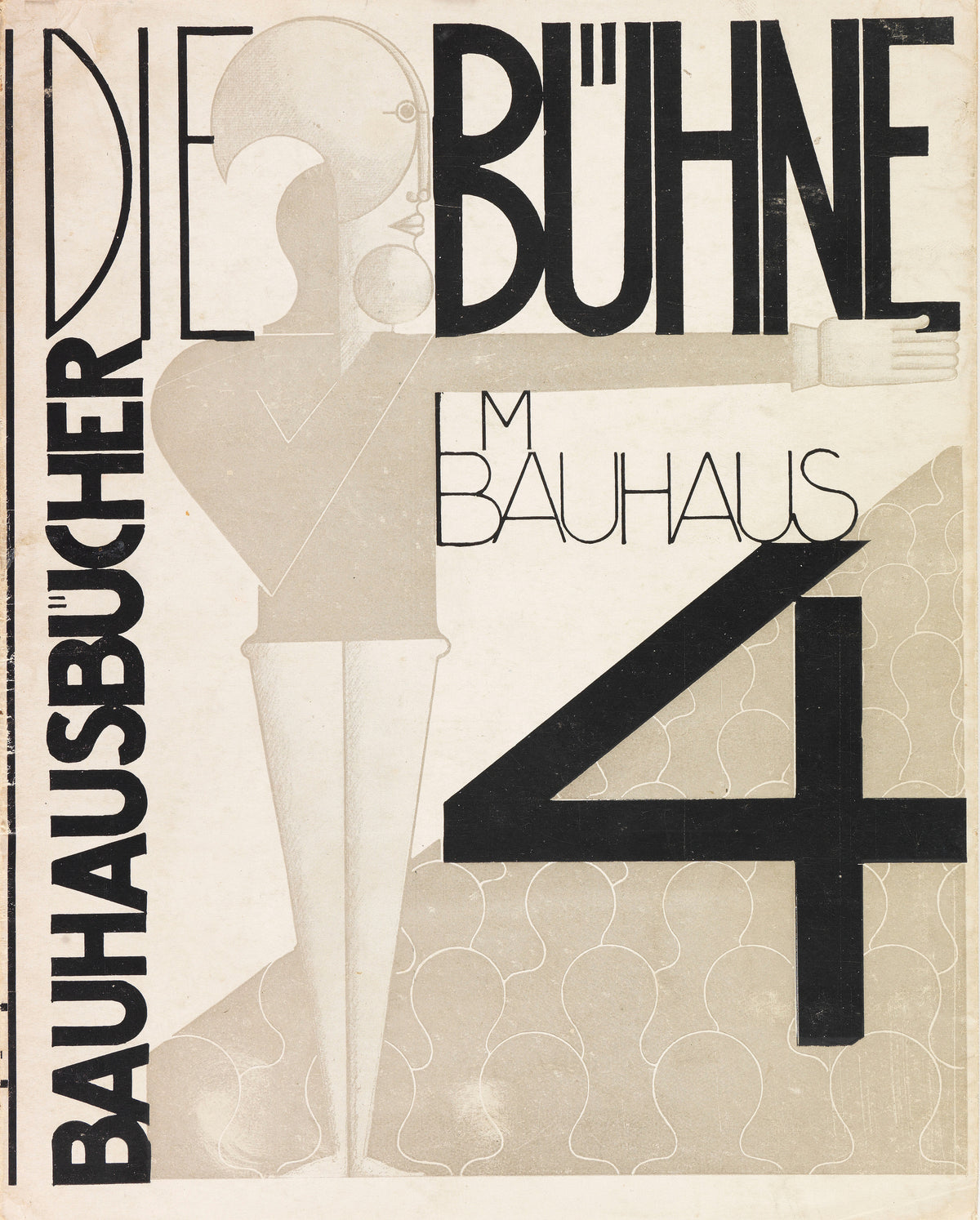 Die Bühne im Bauhaus by Oskar Schlemmer — A stylised performer points across bold black lettering on a cover