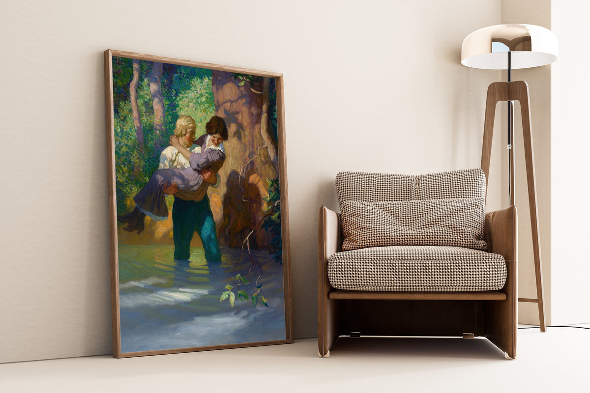 N. C. Wyeth — ‘Don’t let me fall,’ she begged | Illustration Art Print