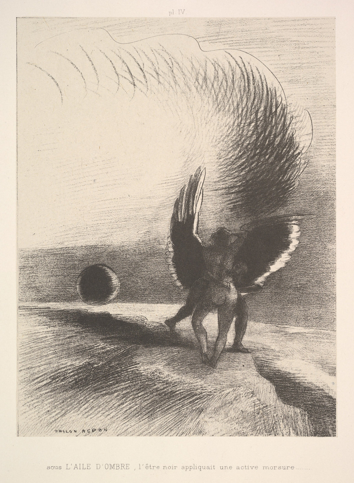 Odilon Redon — Dreams: In the Shadow of the Wing, the Black Creature Bit | Symbolist Art Print