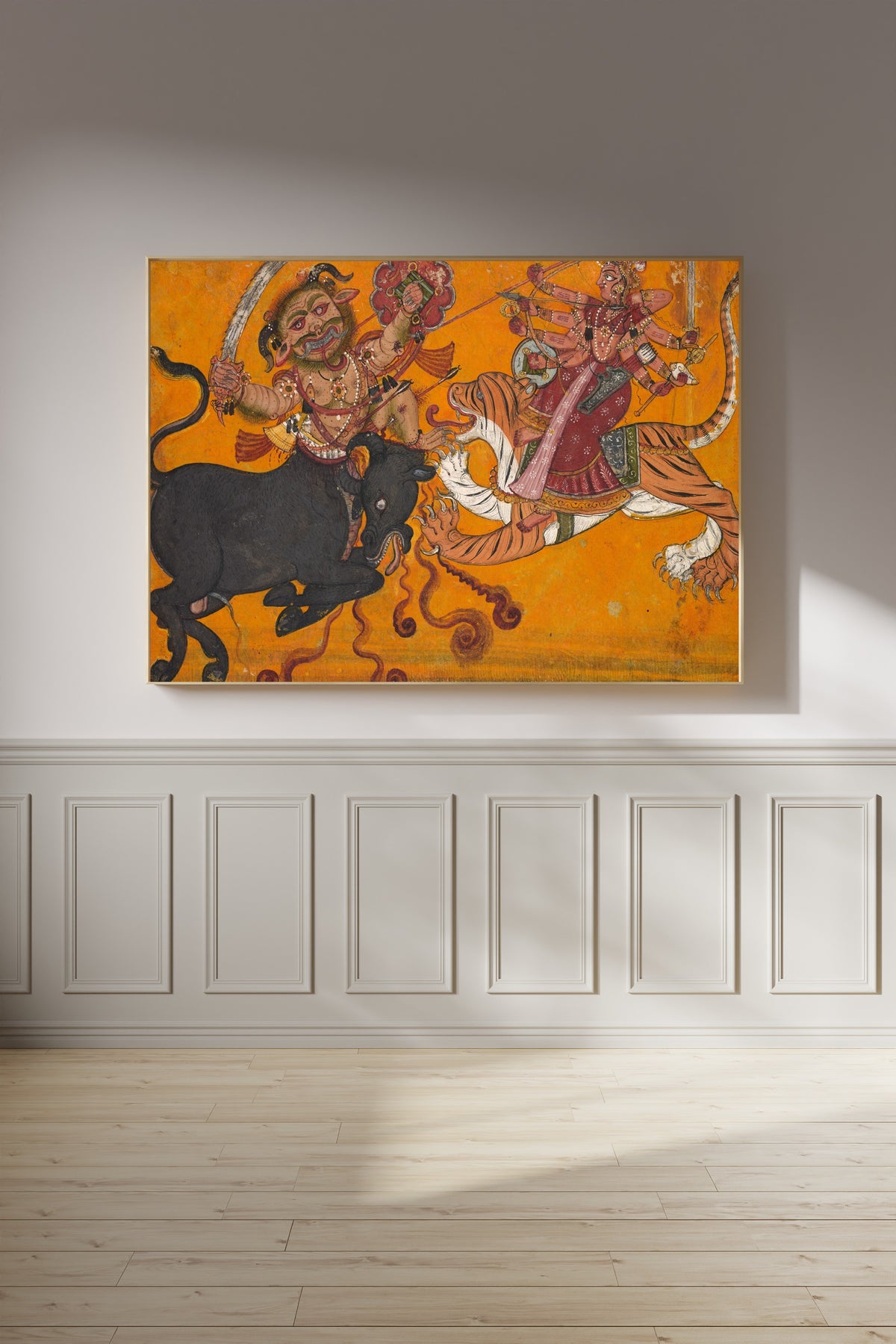 Pahari school — Durga Slaying Mahisha | Indian Miniature Painting Print