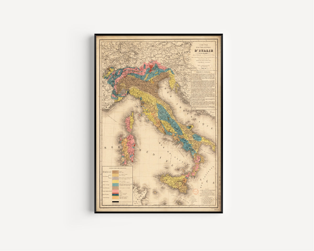 Hyacinthe de Collegno — Esquisse d'une carte géologique d'Italie | Antique Geological Map Print