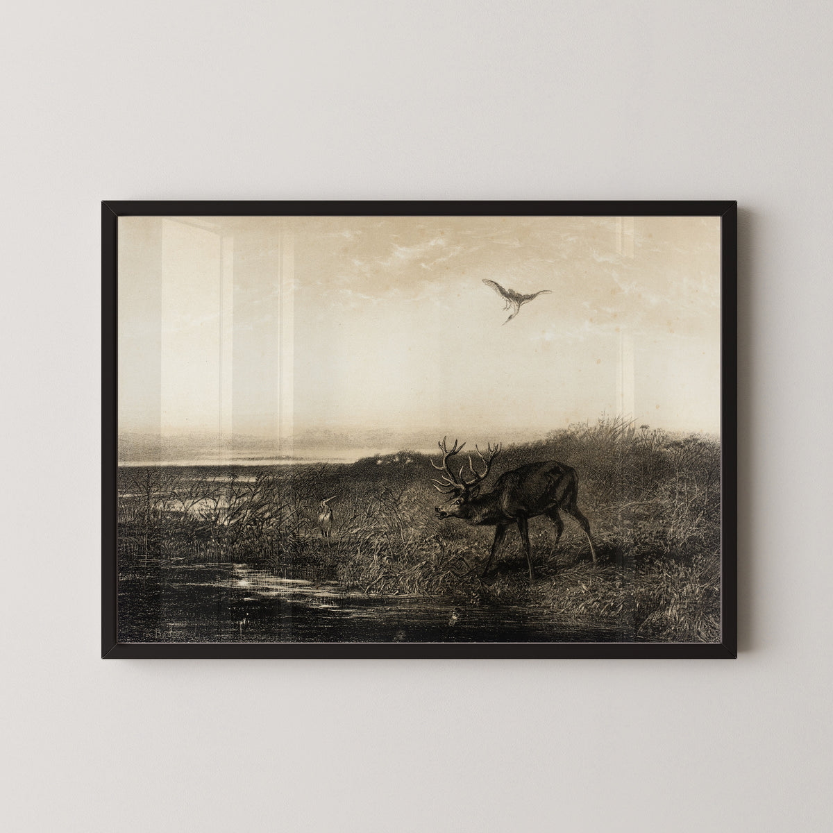 Karl Bodmer — Evening: Stag and Herons | Fine Art Print
