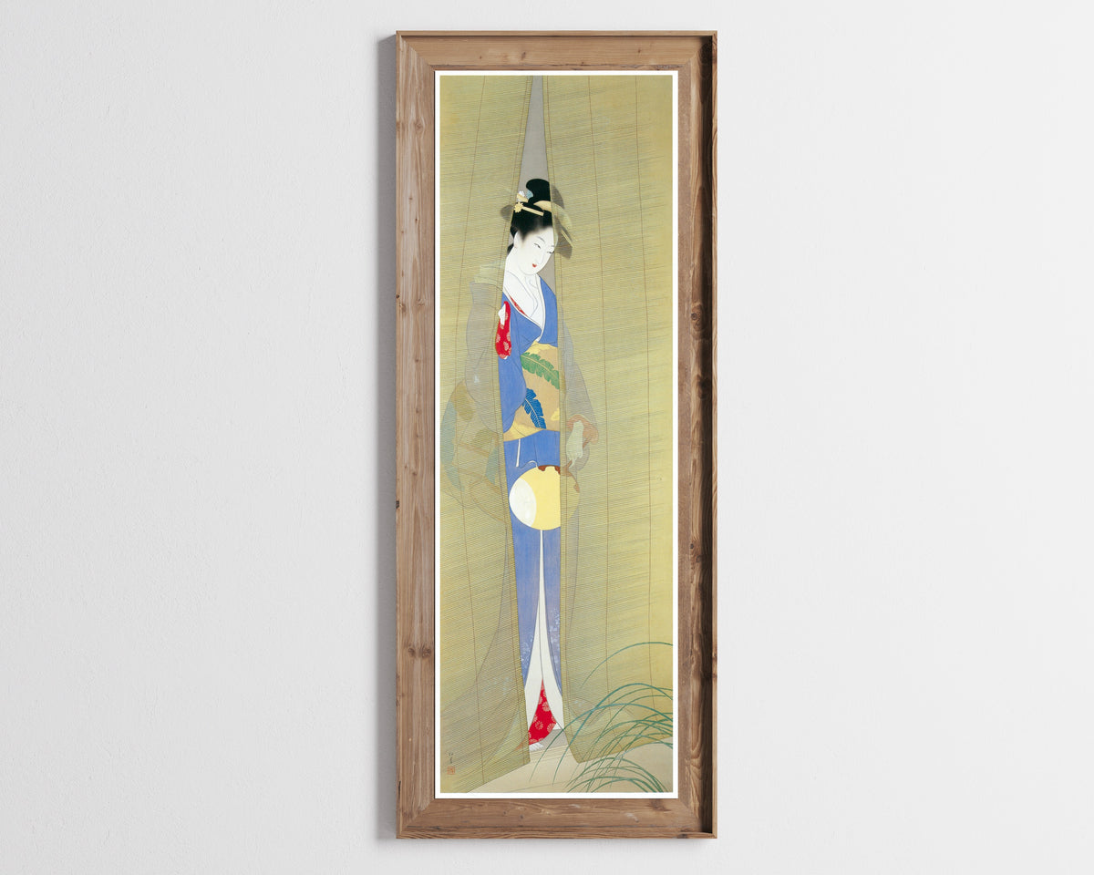 Evening (Yūbe) by Uemura Shōen — shown framed on a wall