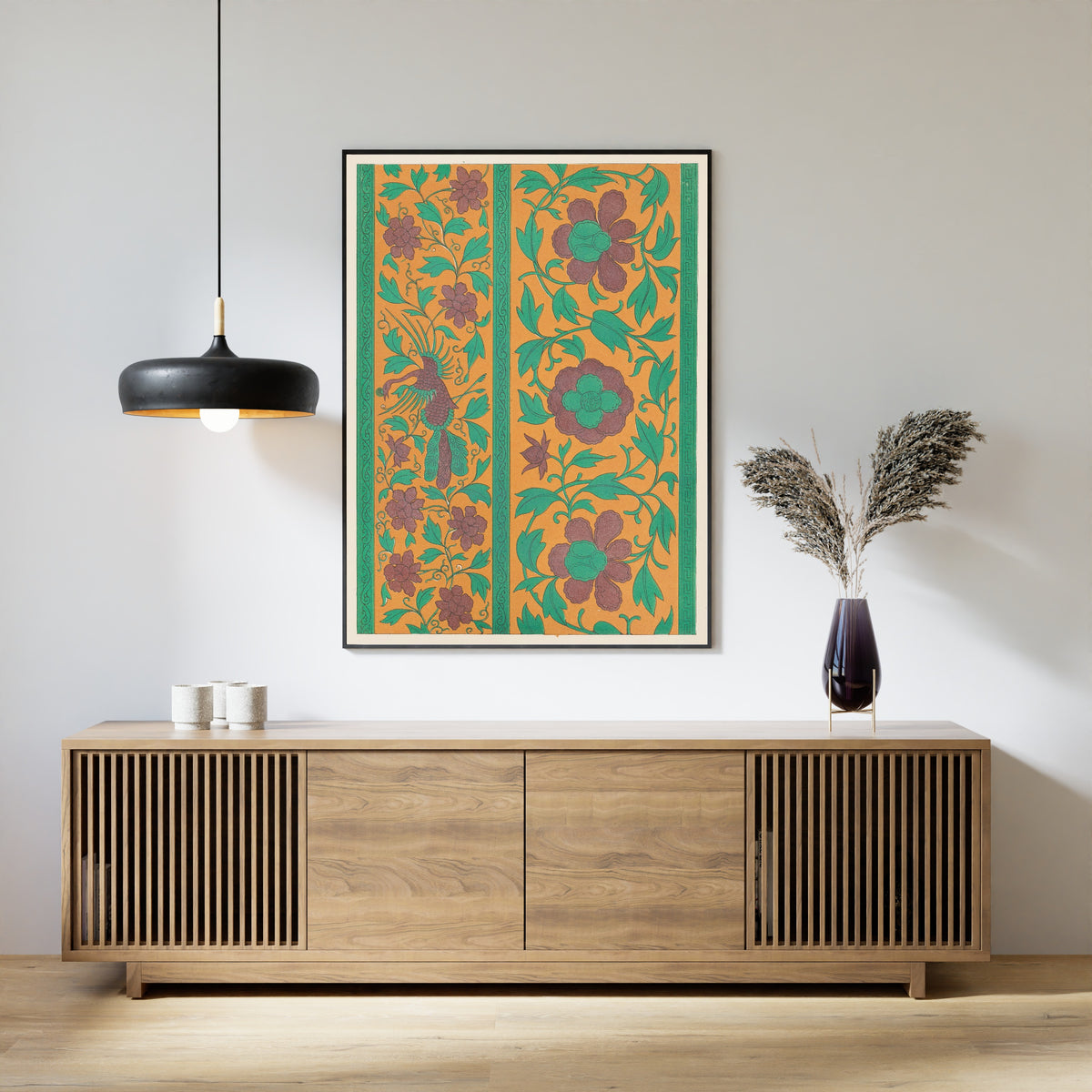 Owen Jones — Chinese Ornament: Phoenix and Peony Bands on Ochre | Ornament Plate Print