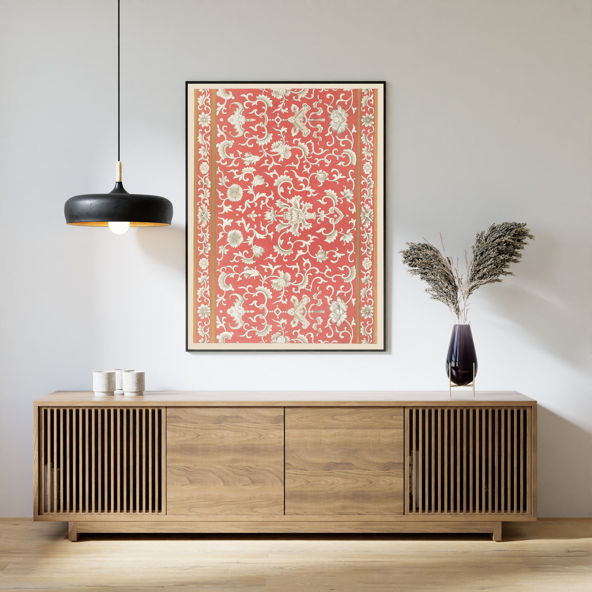 Owen Jones — Chinese Ornament: Ivory Lotus Scroll on Coral | Ornament Plate Print