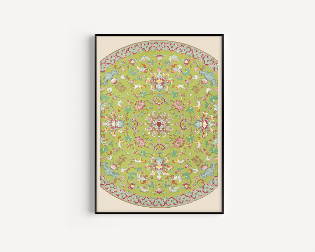 Owen Jones — Chinese Ornament: Lotus Medallion on Apple Green | Ornament Plate Print