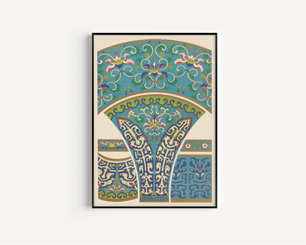 Owen Jones — Chinese Ornament: Blue Archaic Scroll and Fan Panel | Ornament Plate Print