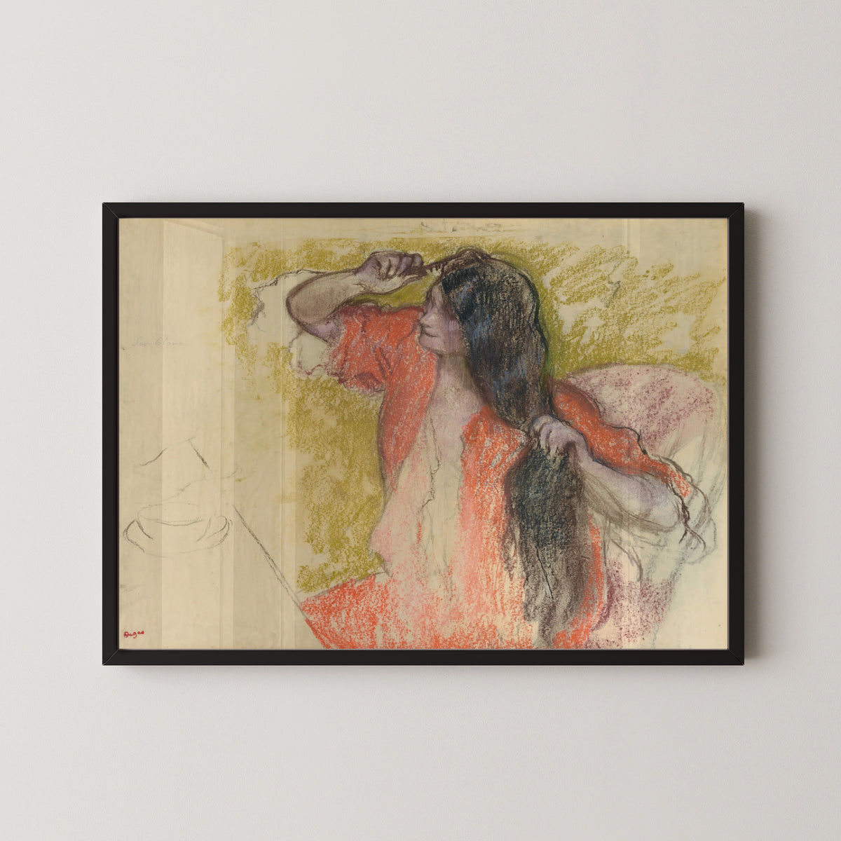 Edgar Degas — Femme en peignoir rouge se coiffant | Fine Art Print